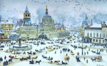  konstantin - place lubyanskaya en hiver 1905 Konstantin Yuon scènes de ville de paysage urbain